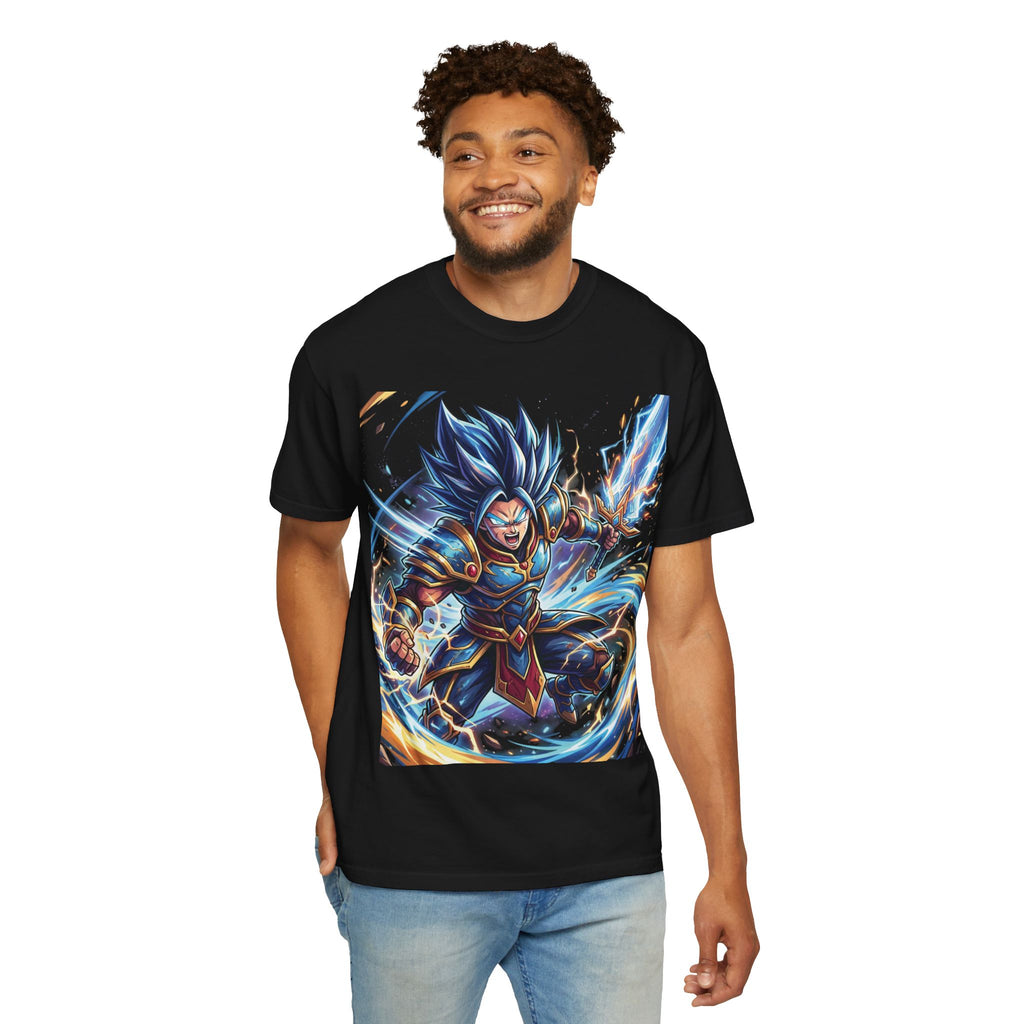 Epic Blue Warrior T-Shirt — Fantasy Swordfighter Graphic Tee