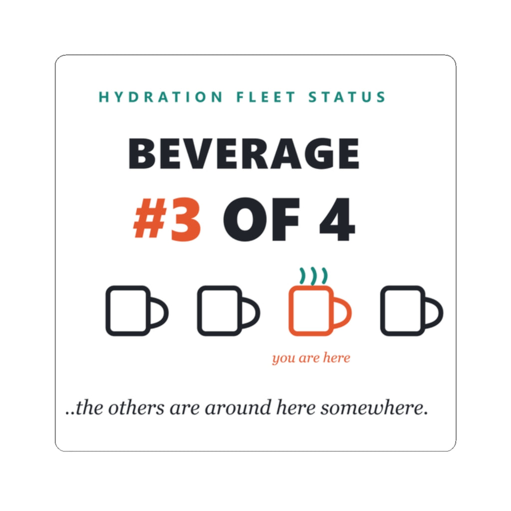 Hydration Fleet Status Sticker — "Beverage #3 of 4" Coffee Mug Progress Kiss-Cut Sticker