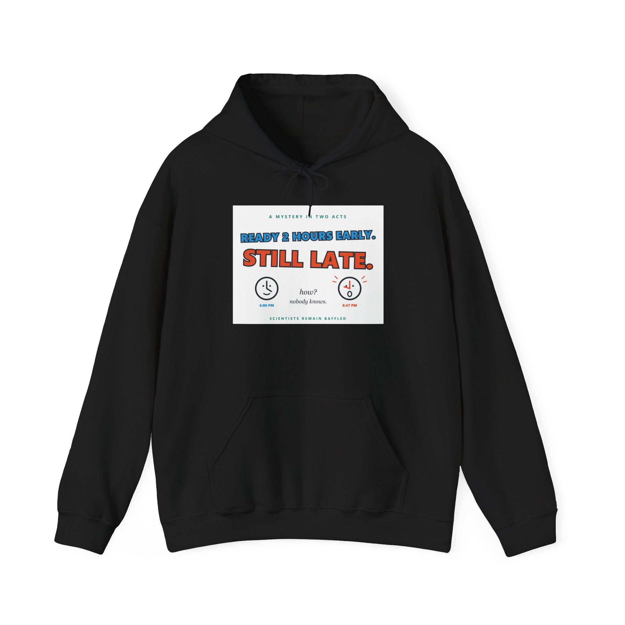Funny "Still Late" Hoodie – Retro Alarm Clock Graphic Hooded Sweatshirt