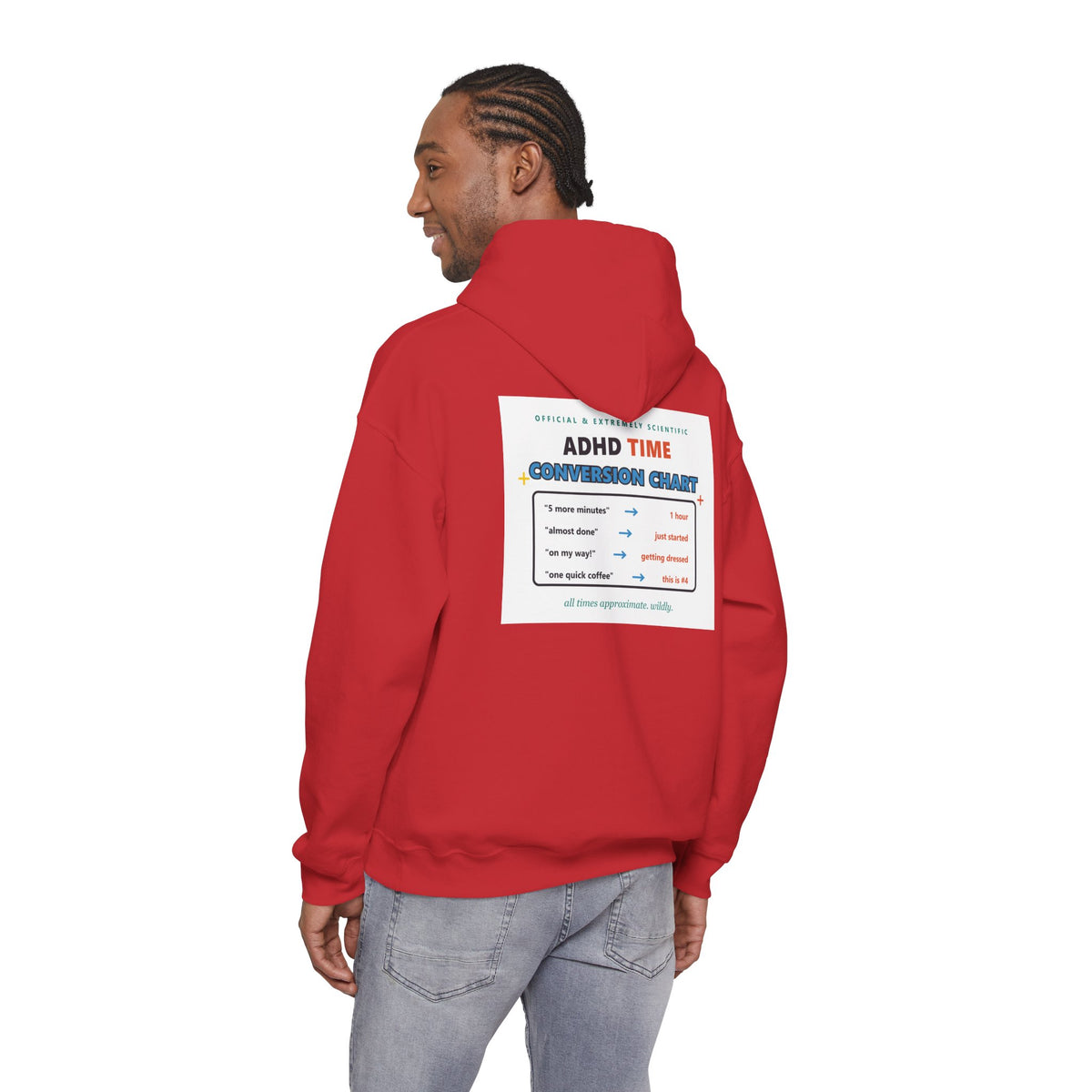 ADHD Time Hoodie — "Still Late" Graphic Sweatshirt with Time Conversion Chart