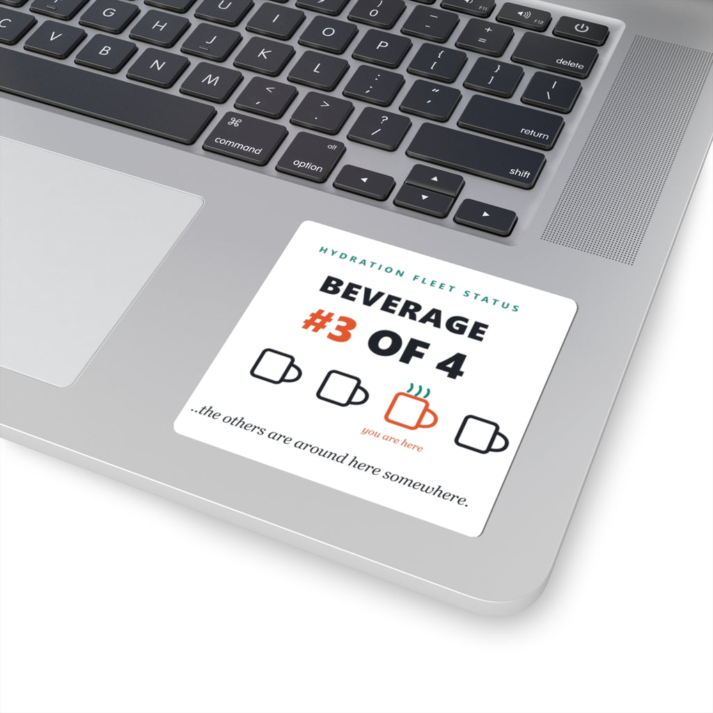 Hydration Fleet Status Sticker — "Beverage #3 of 4" Coffee Mug Progress Kiss-Cut Sticker