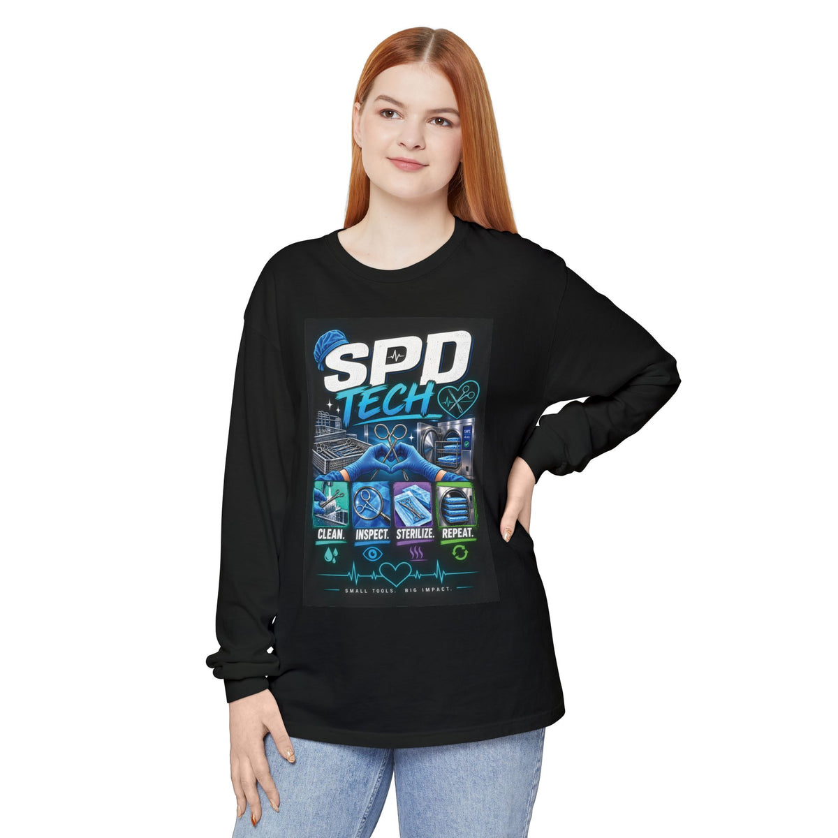 SPD Tech Long Sleeve T‑Shirt — Clean, Inspect, Sterilize Repeat (Medical Tech Shirt)
