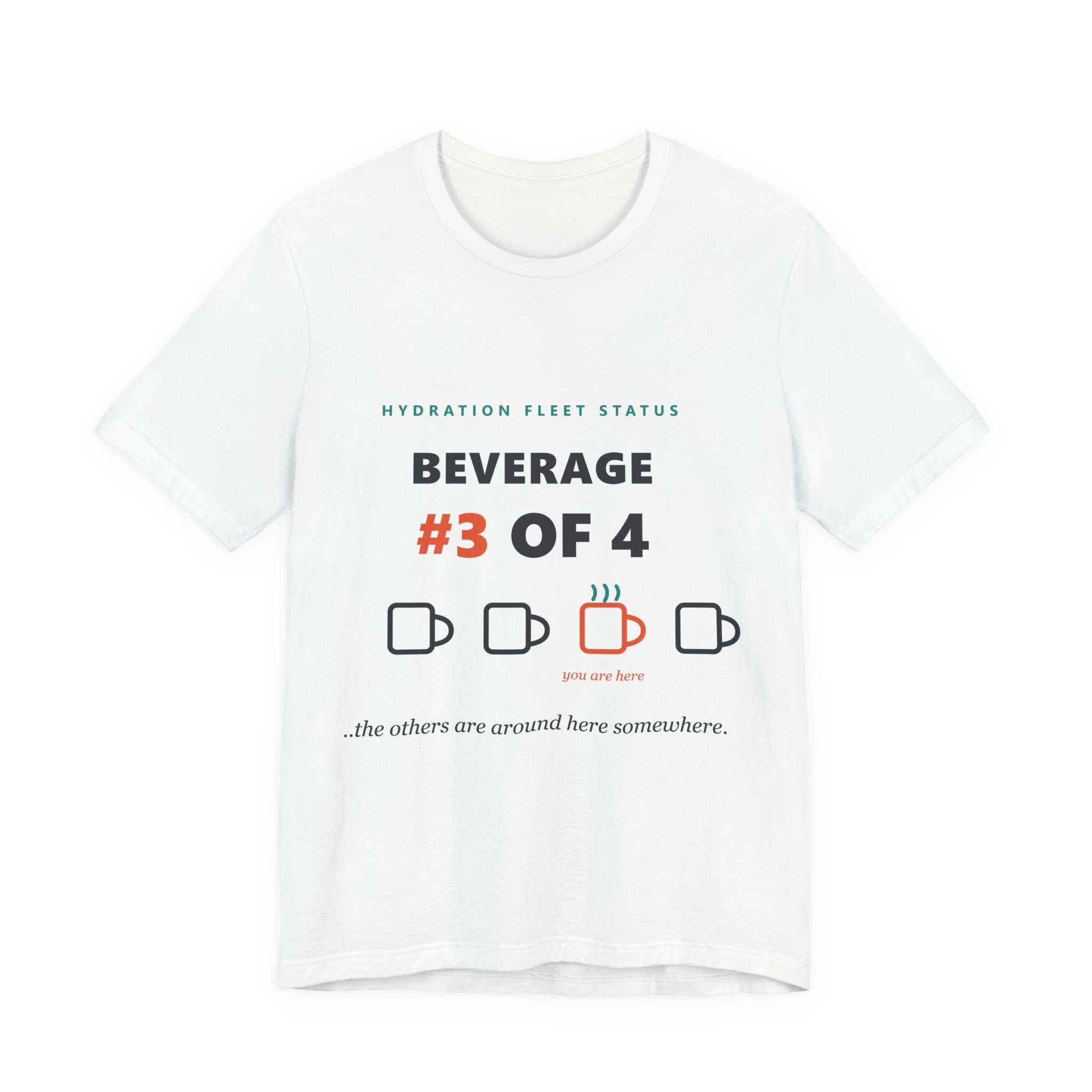 Hydration Fleet Tee — "Beverage #3 of 4" Funny Coffee & Water Tracking Shirt