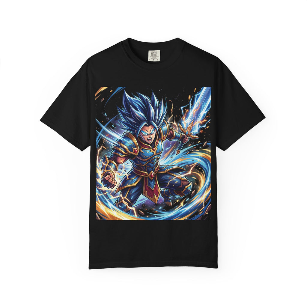 Epic Blue Warrior T-Shirt — Fantasy Swordfighter Graphic Tee