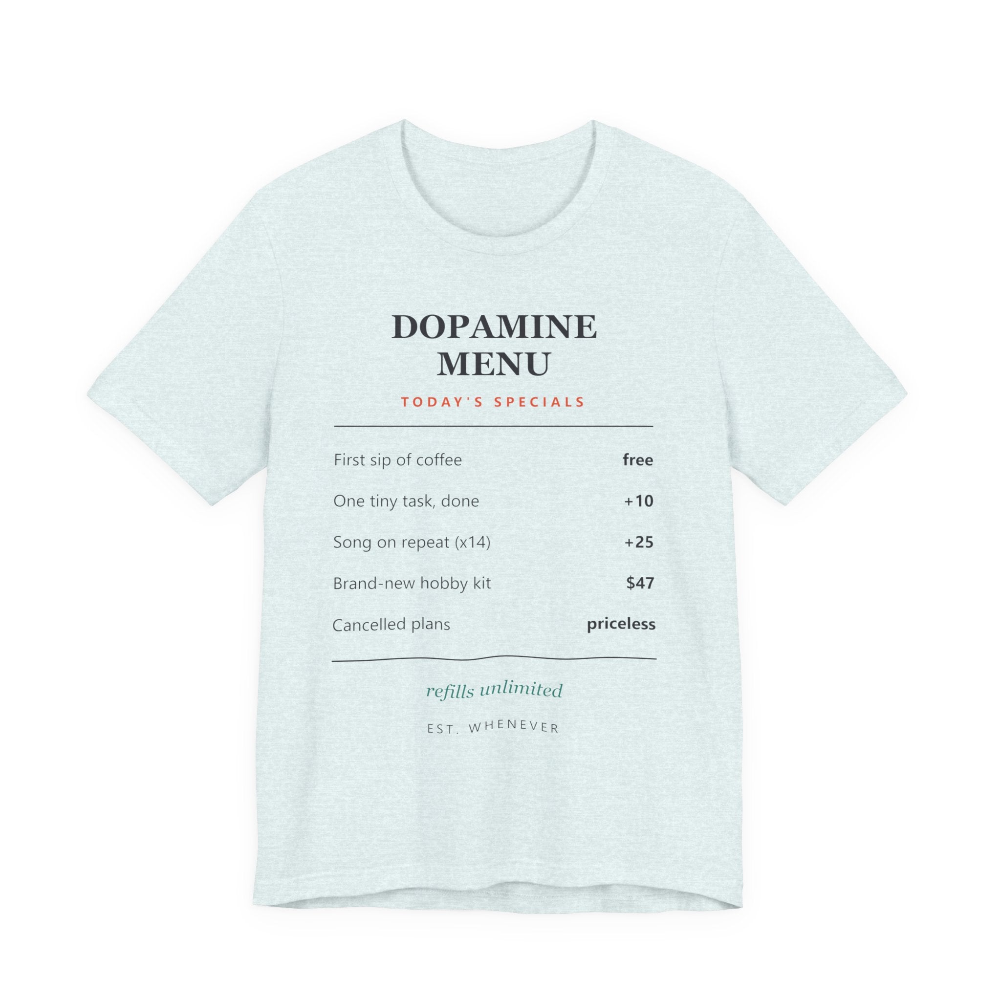 Dopamine Menu T-Shirt — Funny Self-Care Graphic Tee