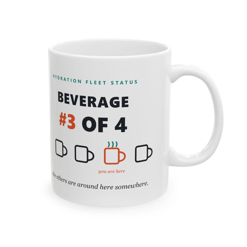 Ceramic Mug — "Beverage #3 of 4" Coffee Humor Hydration Tracker (11oz, 15oz)