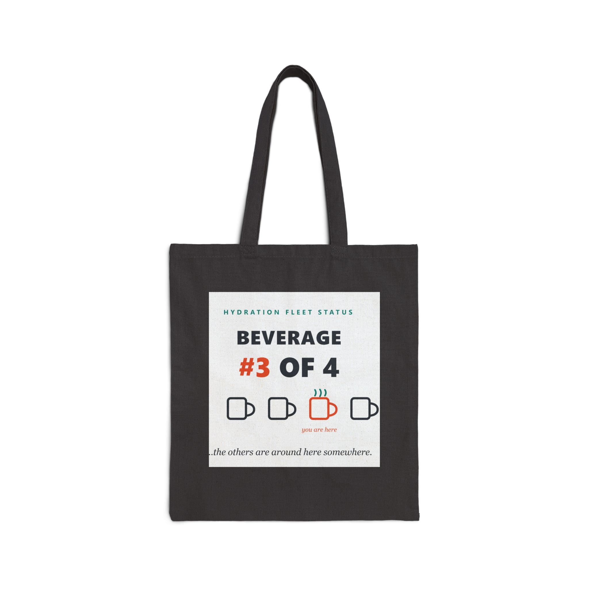 Tote Bag — "Beverage #3 of 4" Hydration Status Canvas Tote (Funny Coffee Mug Tracker)