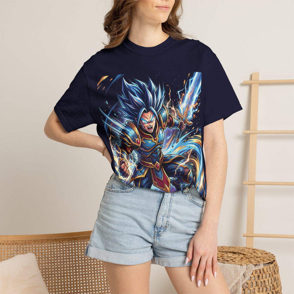 Epic Blue Warrior T-Shirt — Fantasy Swordfighter Graphic Tee