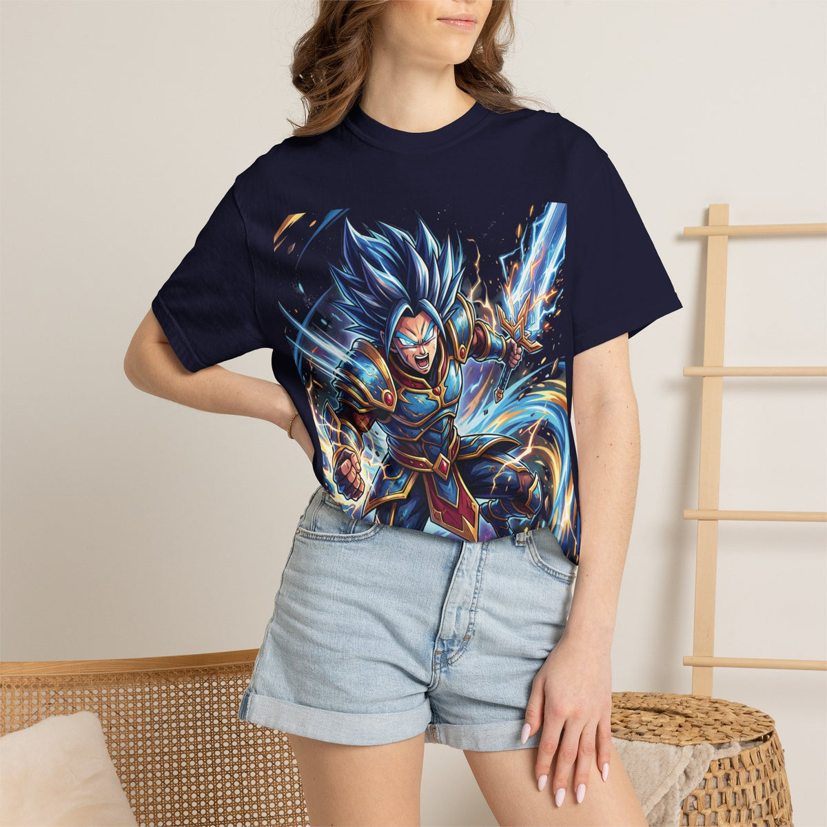 Epic Blue Warrior T-Shirt — Fantasy Swordfighter Graphic Tee