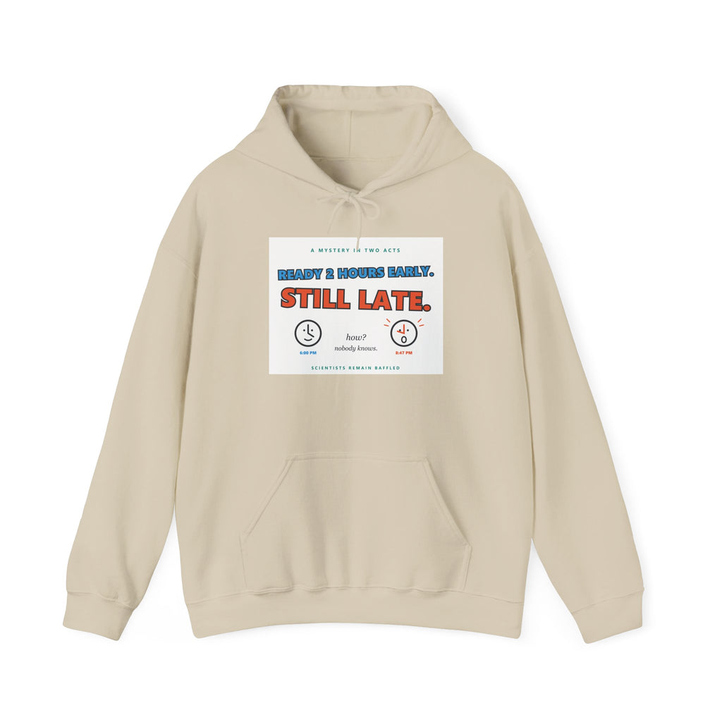 Funny "Still Late" Hoodie – Retro Alarm Clock Graphic Hooded Sweatshirt