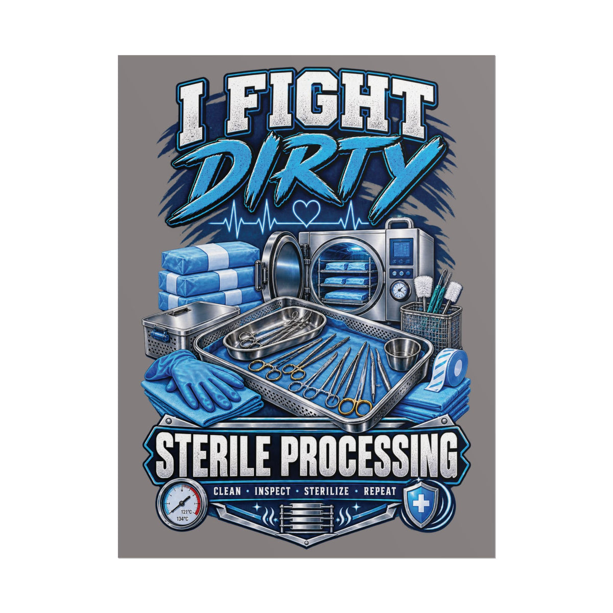 Sterile Processing Poster — “I Fight Dirty” Medical Sterilization Wall Art