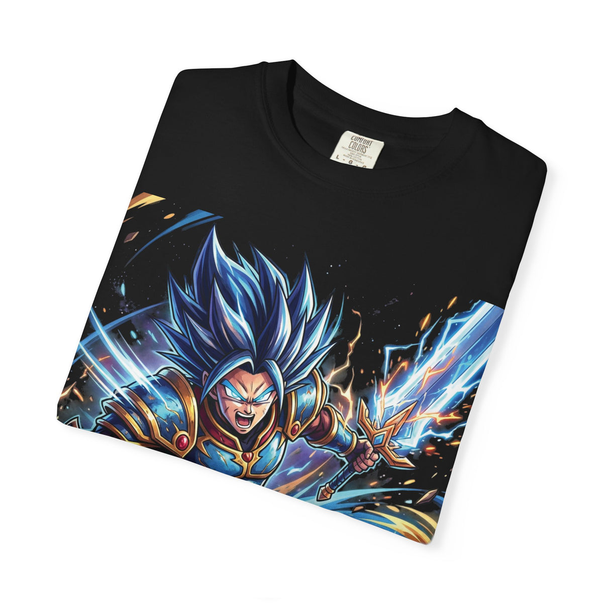 Epic Blue Warrior T-Shirt — Fantasy Swordfighter Graphic Tee