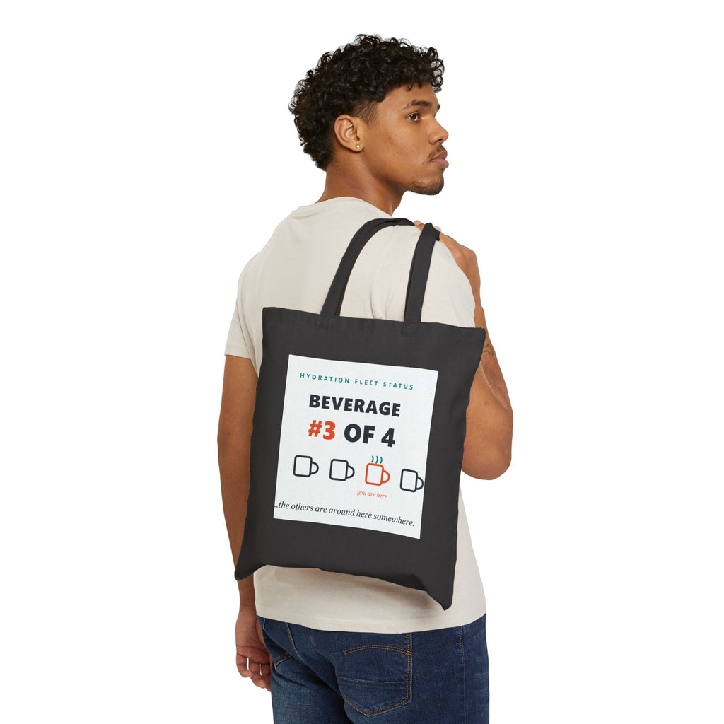 Tote Bag — "Beverage #3 of 4" Hydration Status Canvas Tote (Funny Coffee Mug Tracker)