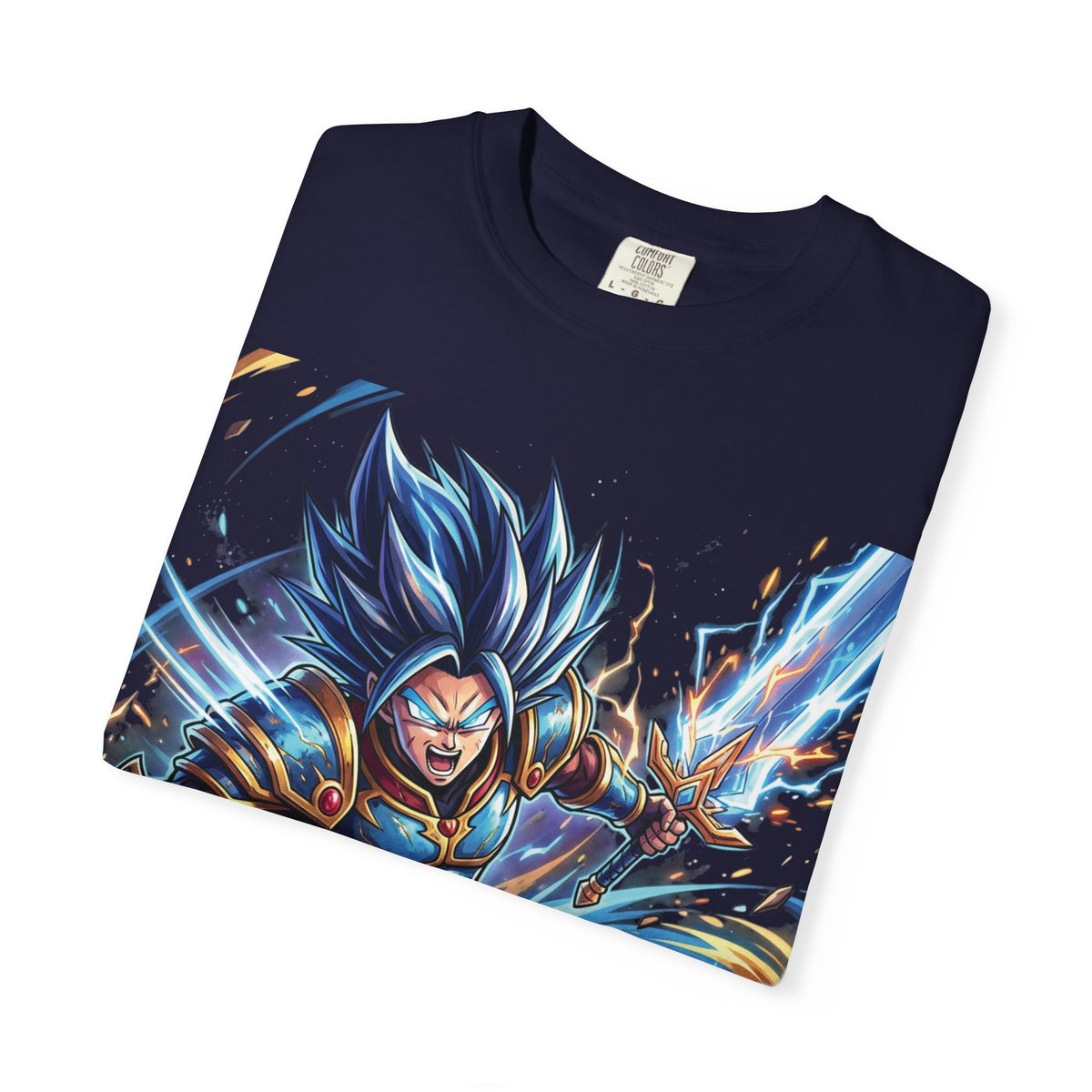 Epic Blue Warrior T-Shirt — Fantasy Swordfighter Graphic Tee