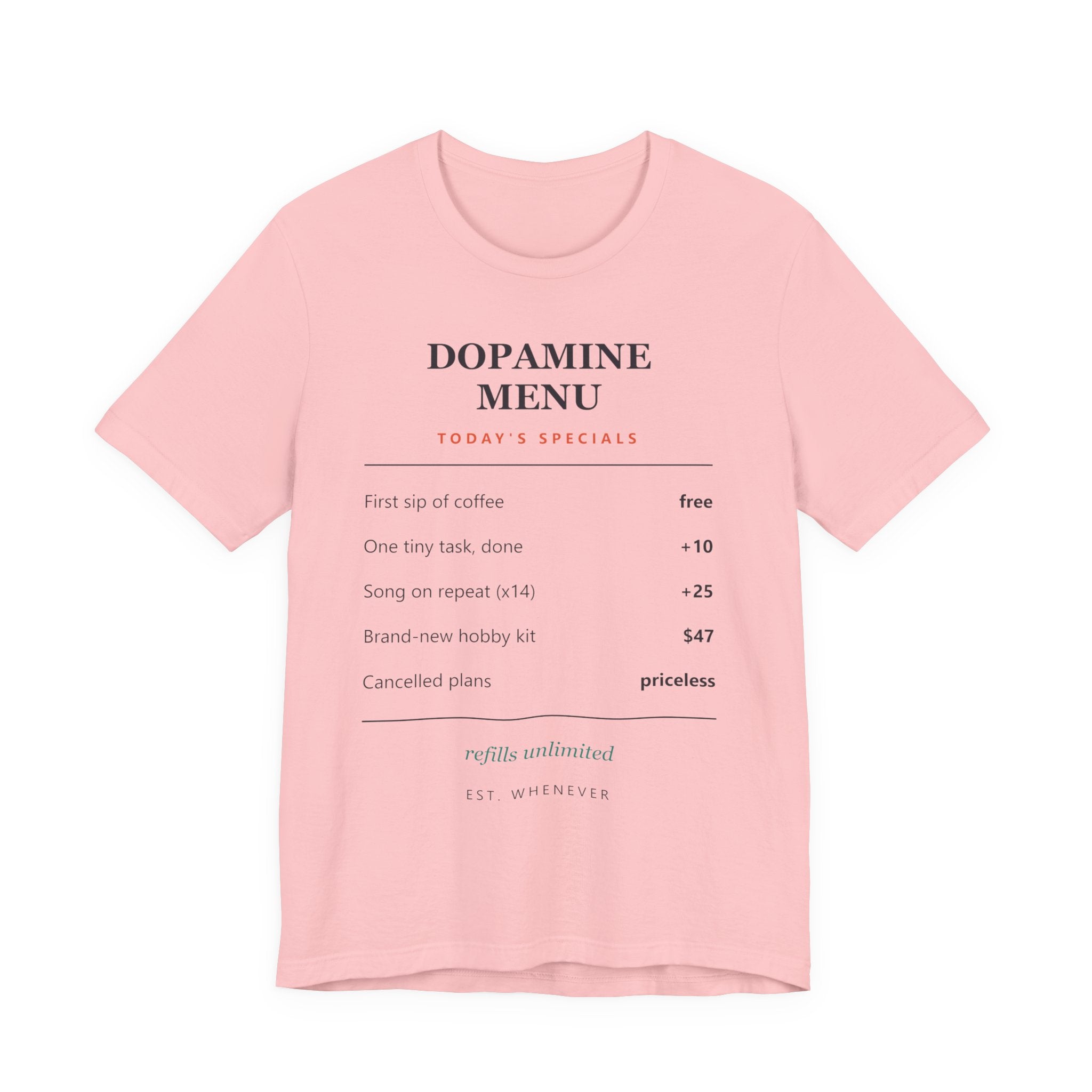 Dopamine Menu T-Shirt — Funny Self-Care Graphic Tee