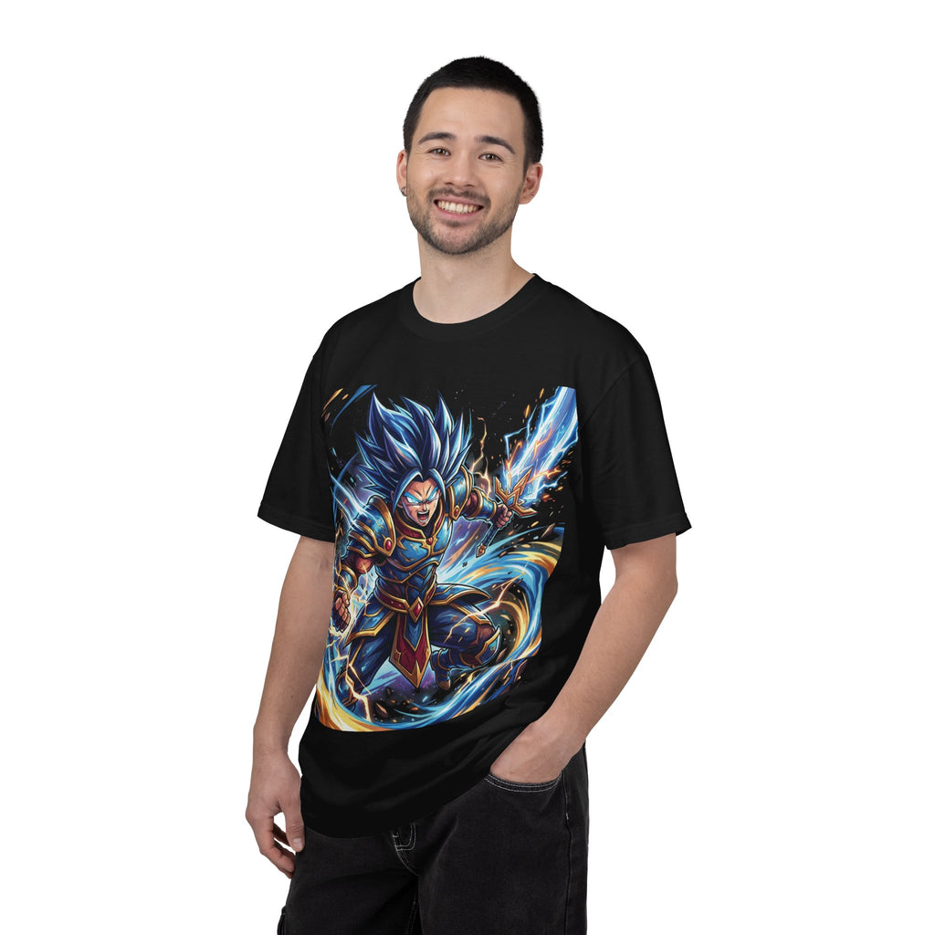Epic Blue Warrior T-Shirt — Fantasy Swordfighter Graphic Tee
