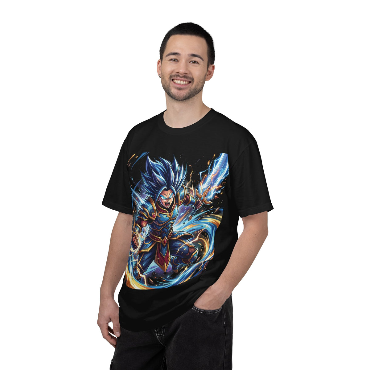 Epic Blue Warrior T-Shirt — Fantasy Swordfighter Graphic Tee