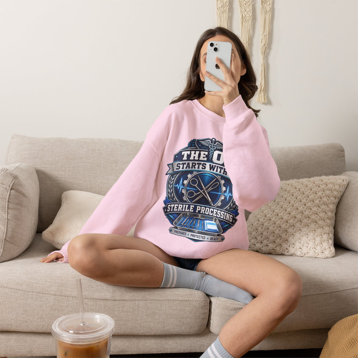 Crewneck Sweatshirt — “The OR Starts With Us” Sterile Processing Surgical Team Design