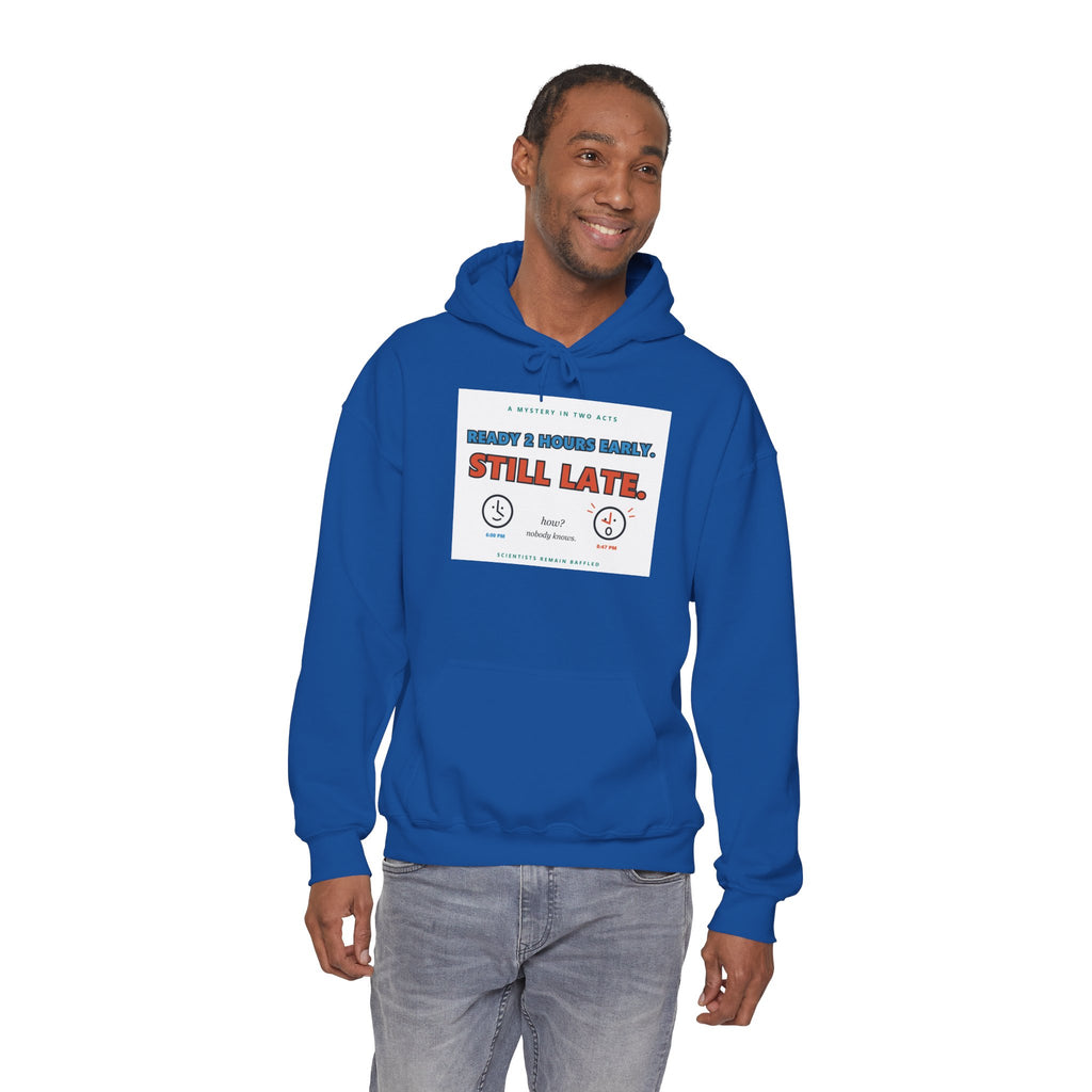 ADHD Time Hoodie — "Still Late" Graphic Sweatshirt with Time Conversion Chart