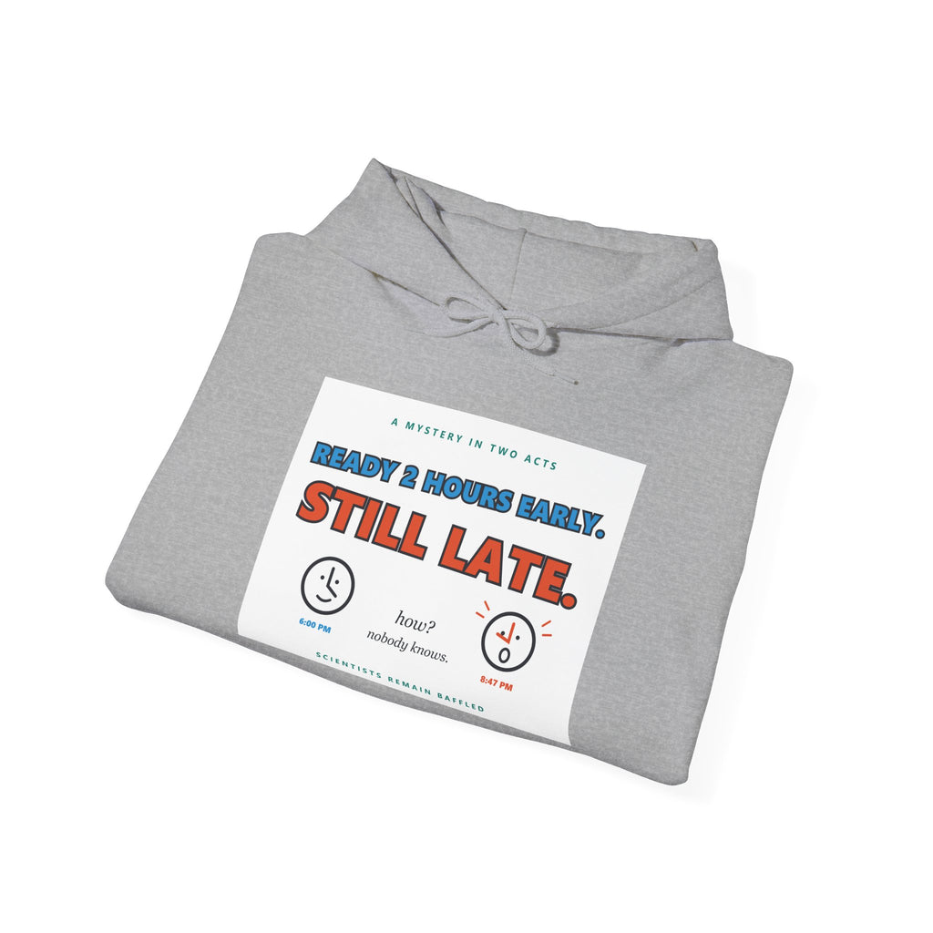 Funny "Still Late" Hoodie – Retro Alarm Clock Graphic Hooded Sweatshirt