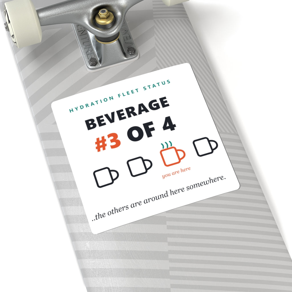 Hydration Fleet Status Sticker — "Beverage #3 of 4" Coffee Mug Progress Kiss-Cut Sticker
