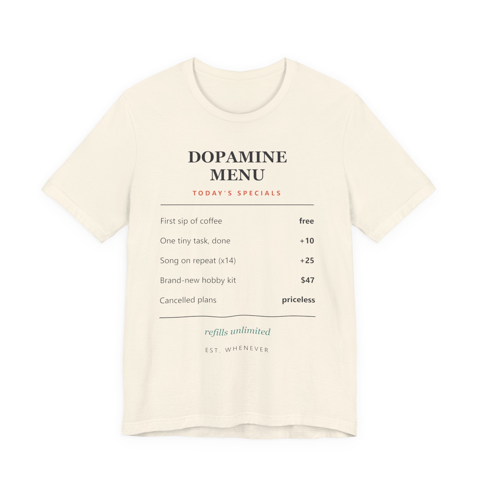 Dopamine Menu T-Shirt — Funny Self-Care Graphic Tee