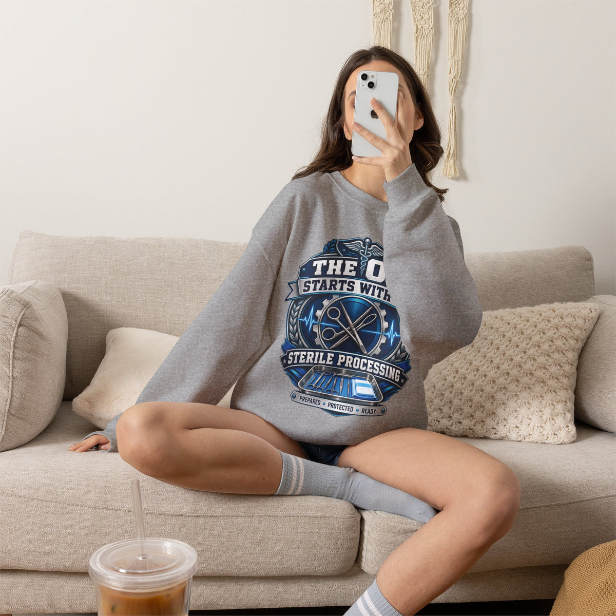 Crewneck Sweatshirt — “The OR Starts With Us” Sterile Processing Surgical Team Design