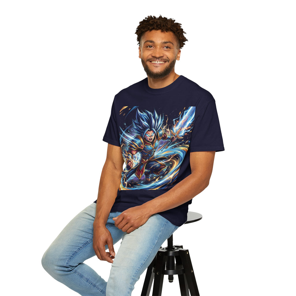 Epic Blue Warrior T-Shirt — Fantasy Swordfighter Graphic Tee
