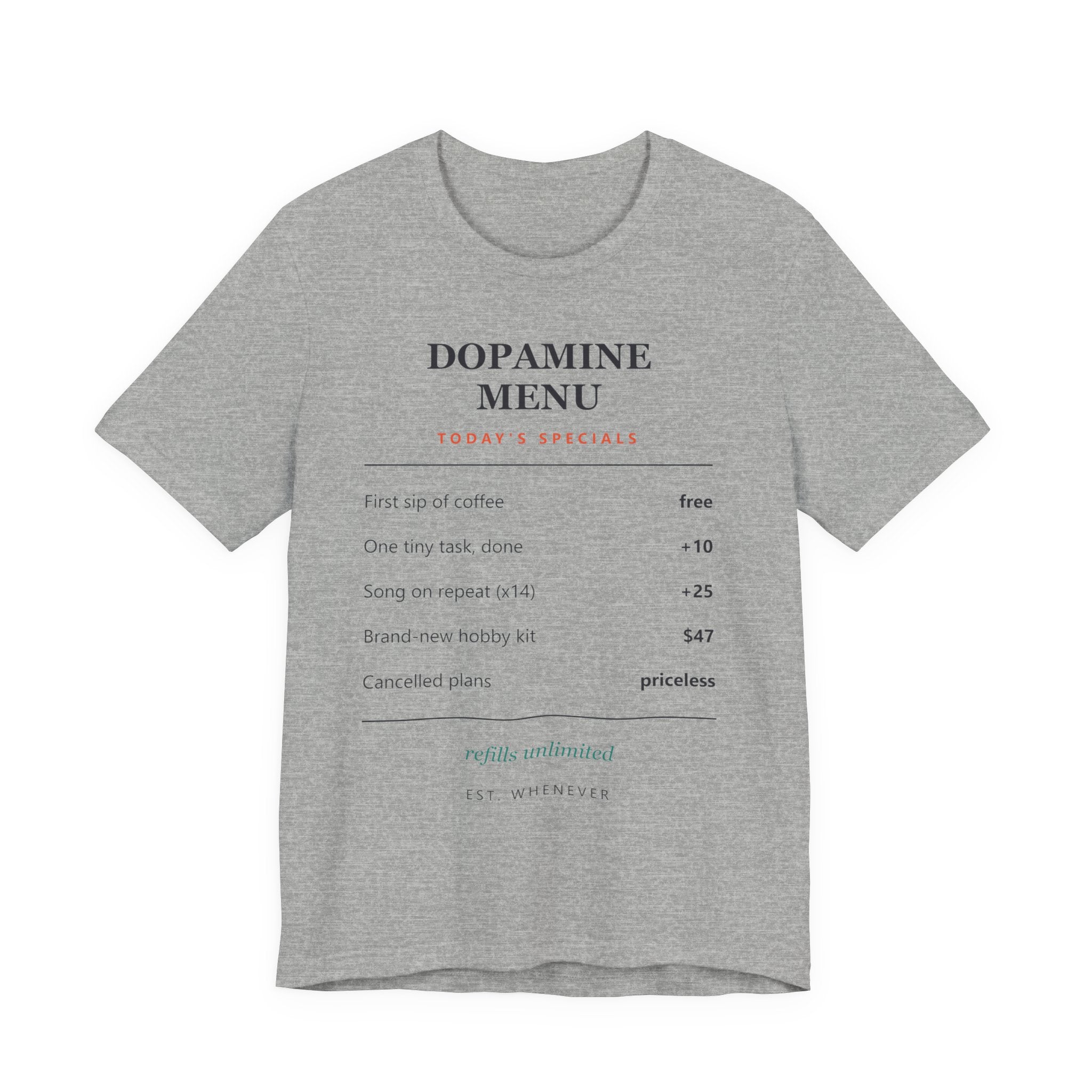 Dopamine Menu T-Shirt — Funny Self-Care Graphic Tee