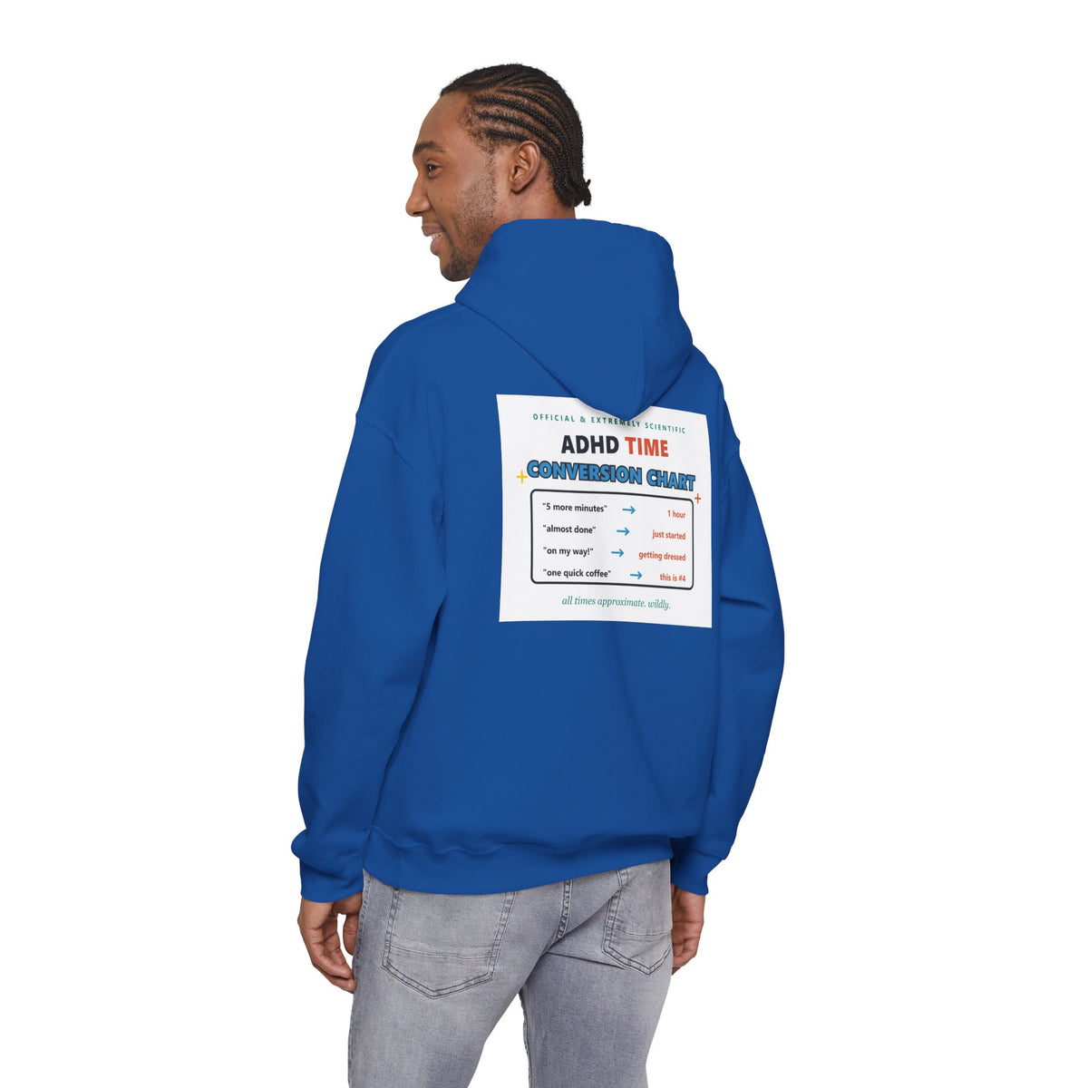 ADHD Time Hoodie — "Still Late" Graphic Sweatshirt with Time Conversion Chart
