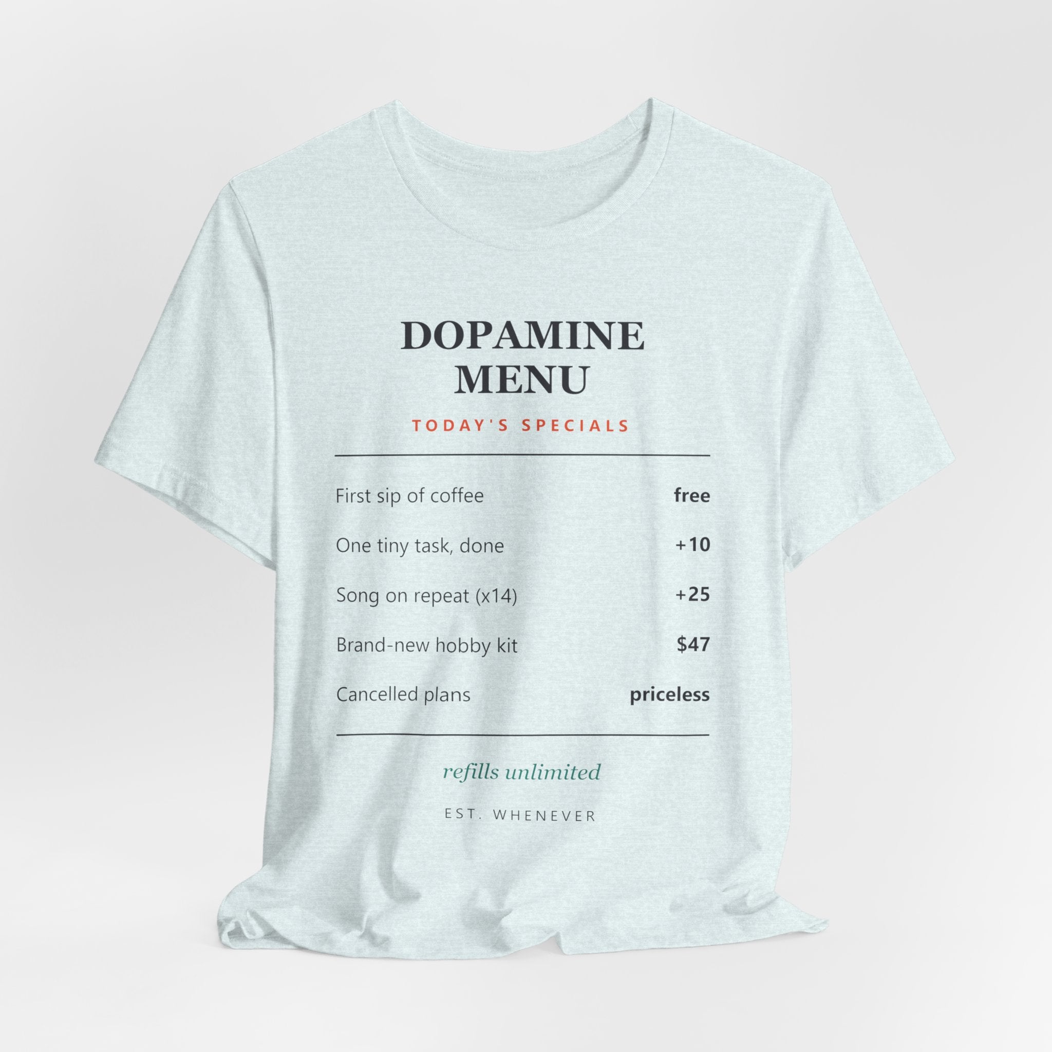 Dopamine Menu T-Shirt — Funny Self-Care Graphic Tee