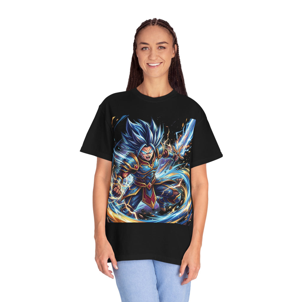 Epic Blue Warrior T-Shirt — Fantasy Swordfighter Graphic Tee