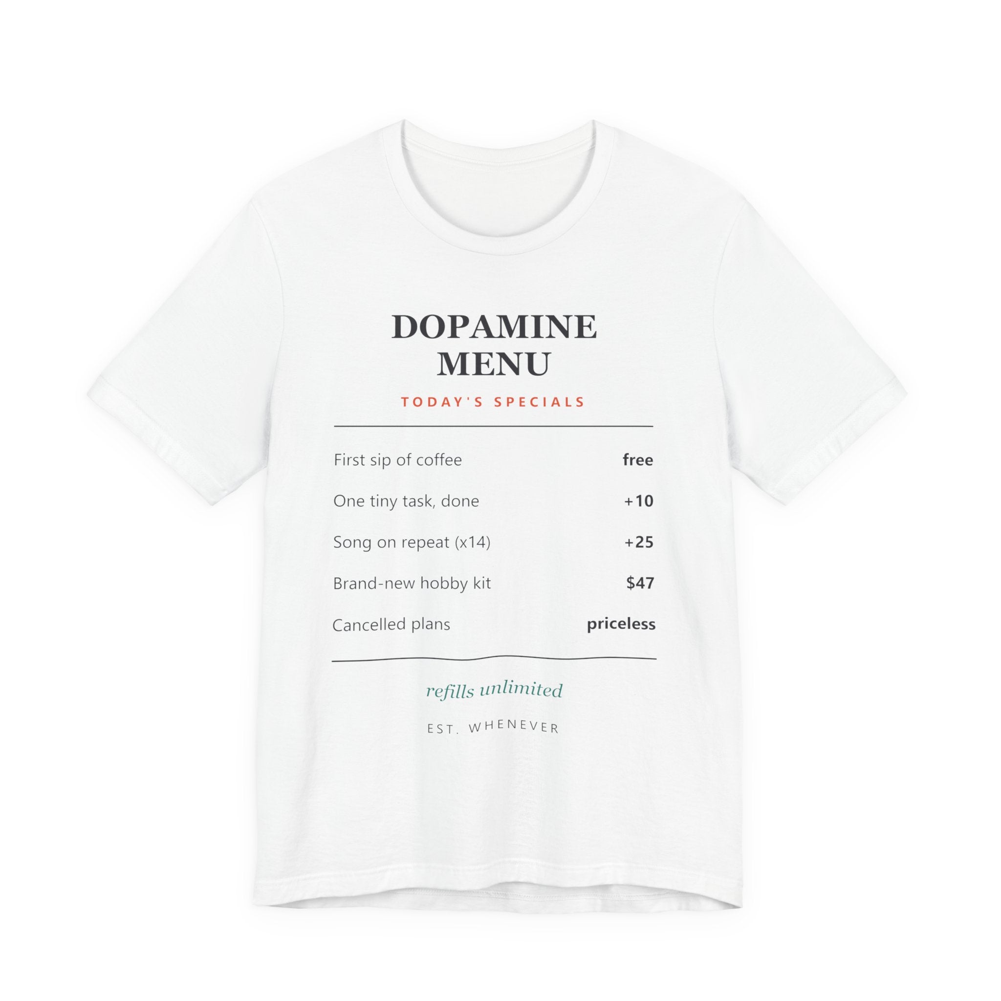 Dopamine Menu T-Shirt — Funny Self-Care Graphic Tee