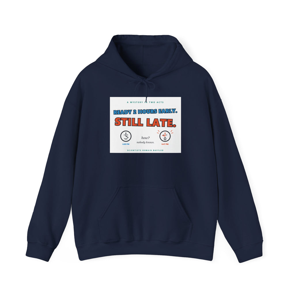 Funny "Still Late" Hoodie – Retro Alarm Clock Graphic Hooded Sweatshirt