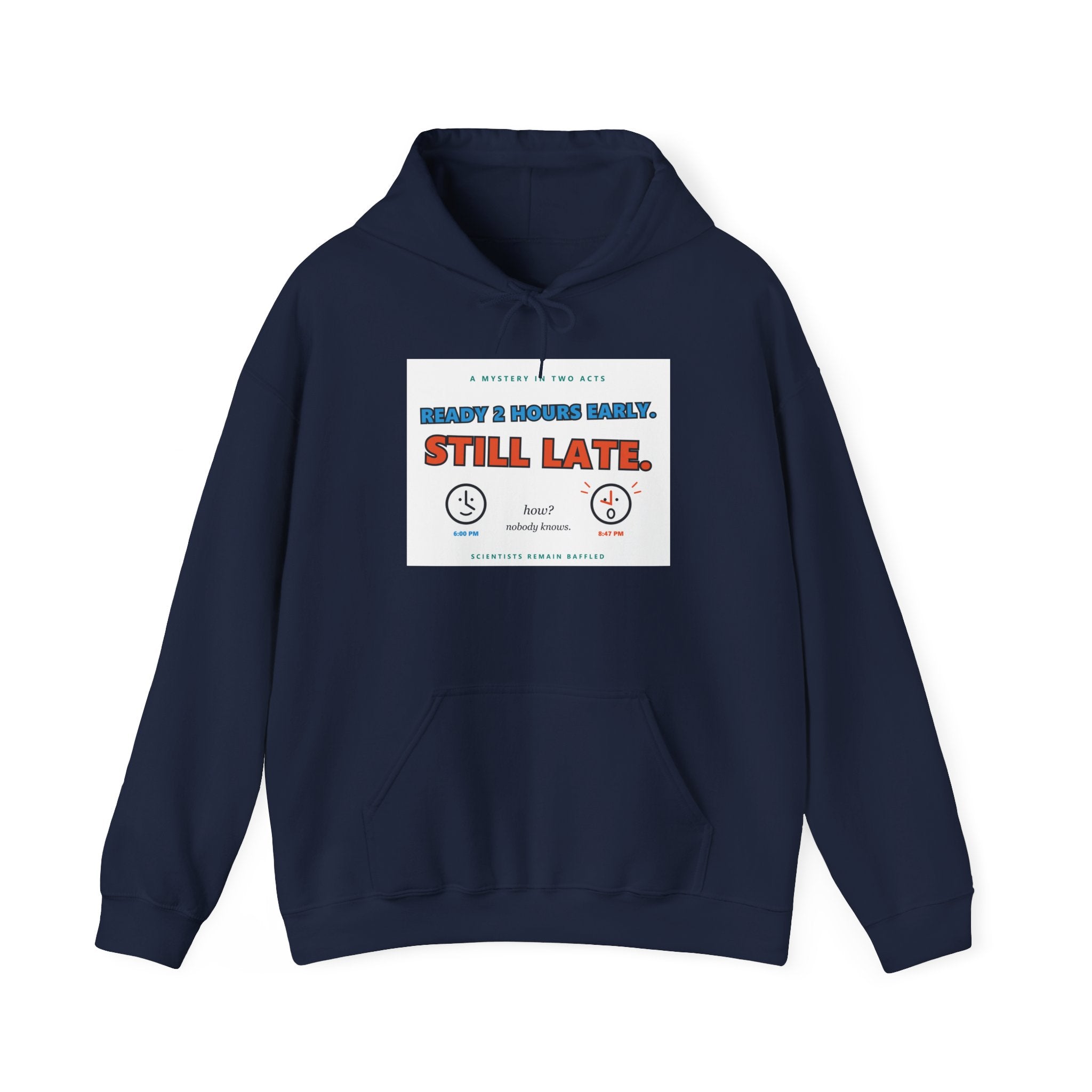 Funny "Still Late" Hoodie – Retro Alarm Clock Graphic Hooded Sweatshirt