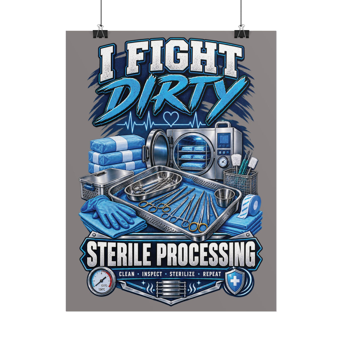 Sterile Processing Poster — “I Fight Dirty” Medical Sterilization Wall Art