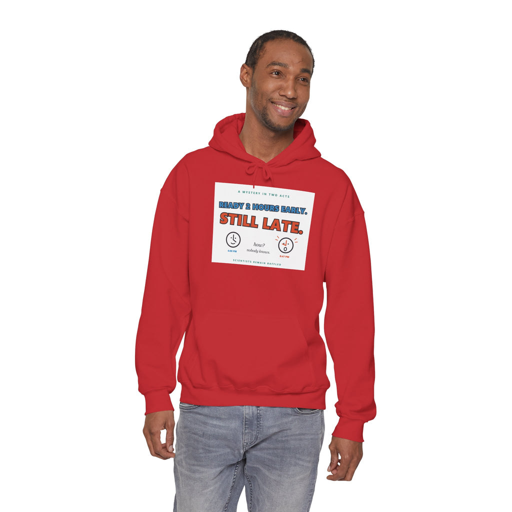 ADHD Time Hoodie — "Still Late" Graphic Sweatshirt with Time Conversion Chart