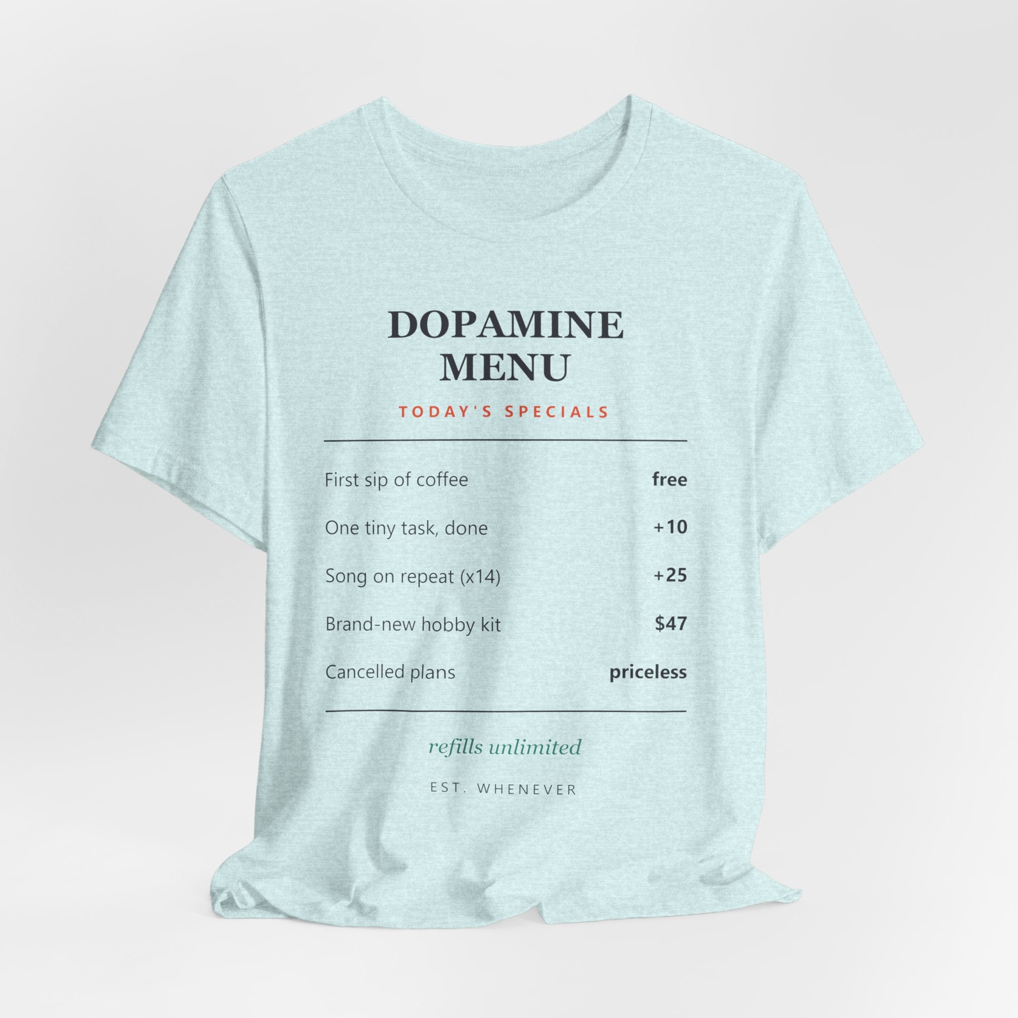 Dopamine Menu T-Shirt — Funny Self-Care Graphic Tee