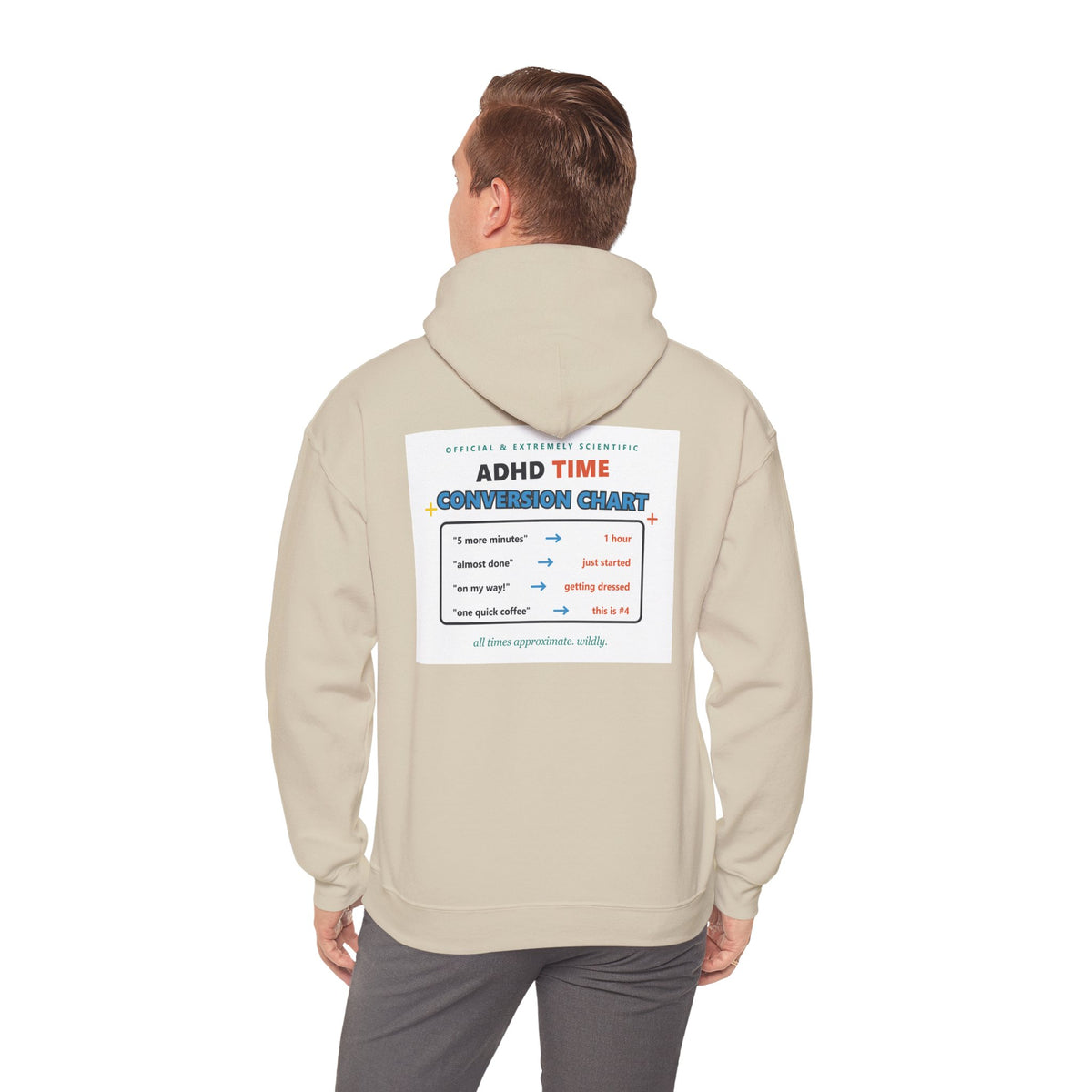 ADHD Time Hoodie — "Still Late" Graphic Sweatshirt with Time Conversion Chart