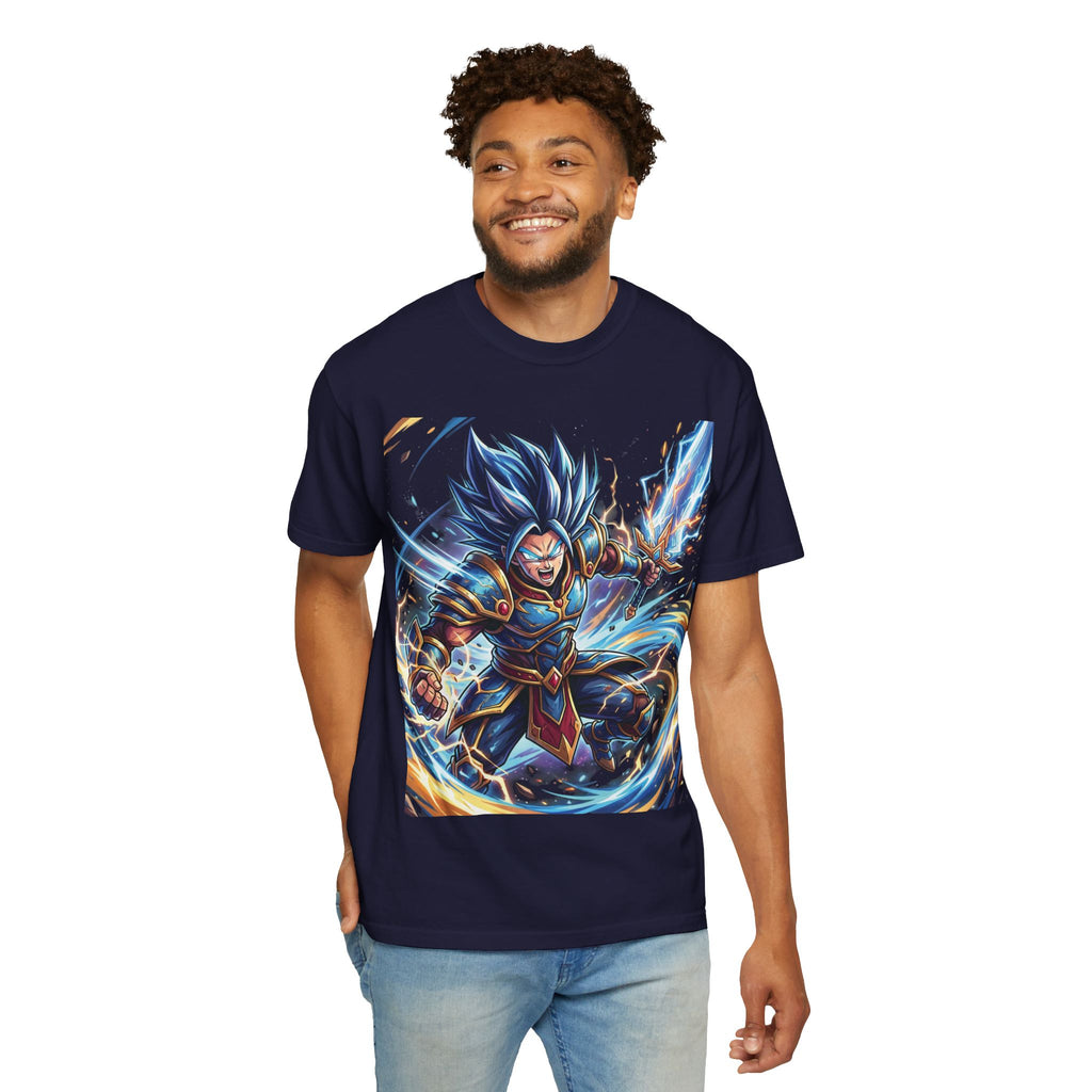 Epic Blue Warrior T-Shirt — Fantasy Swordfighter Graphic Tee