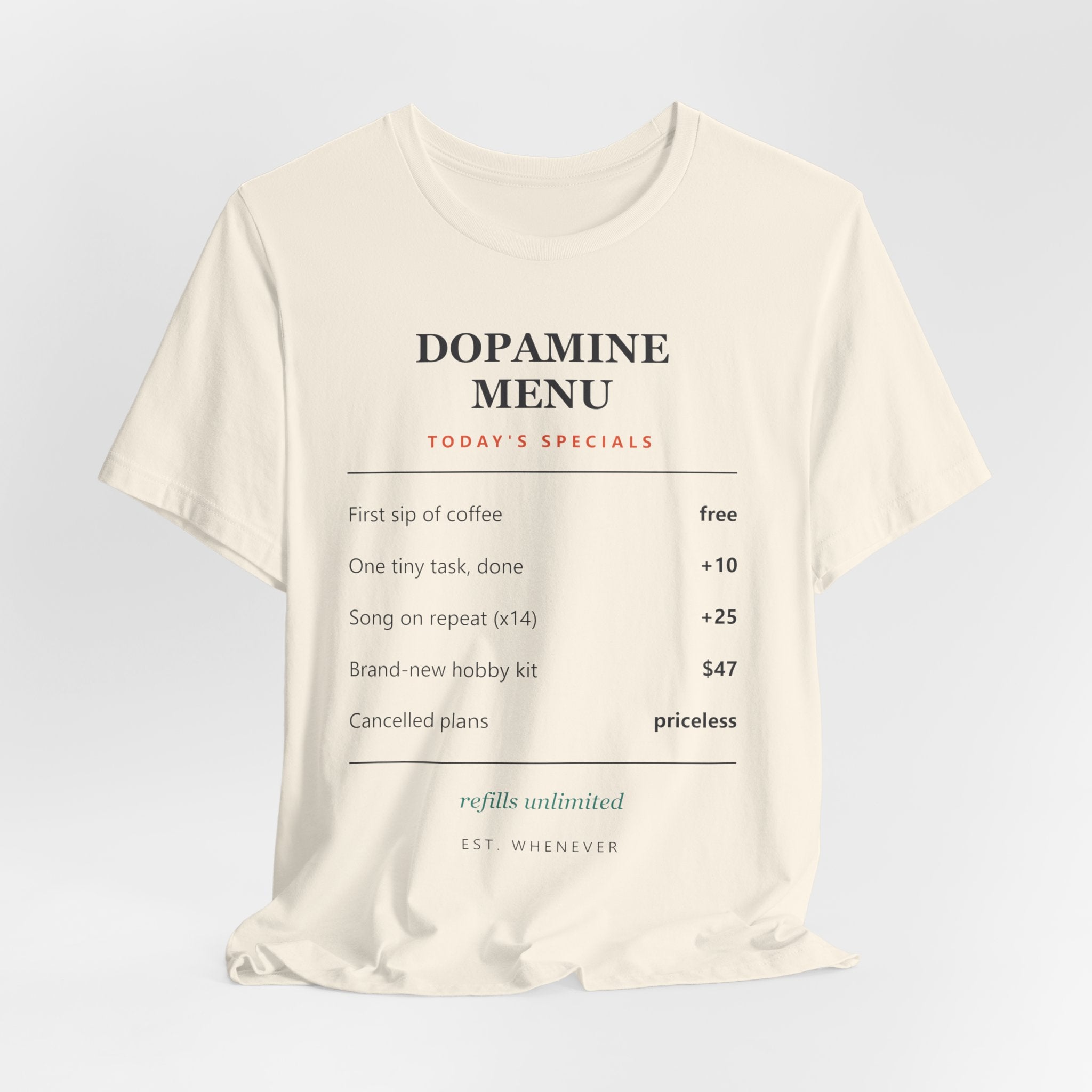 Dopamine Menu T-Shirt — Funny Self-Care Graphic Tee