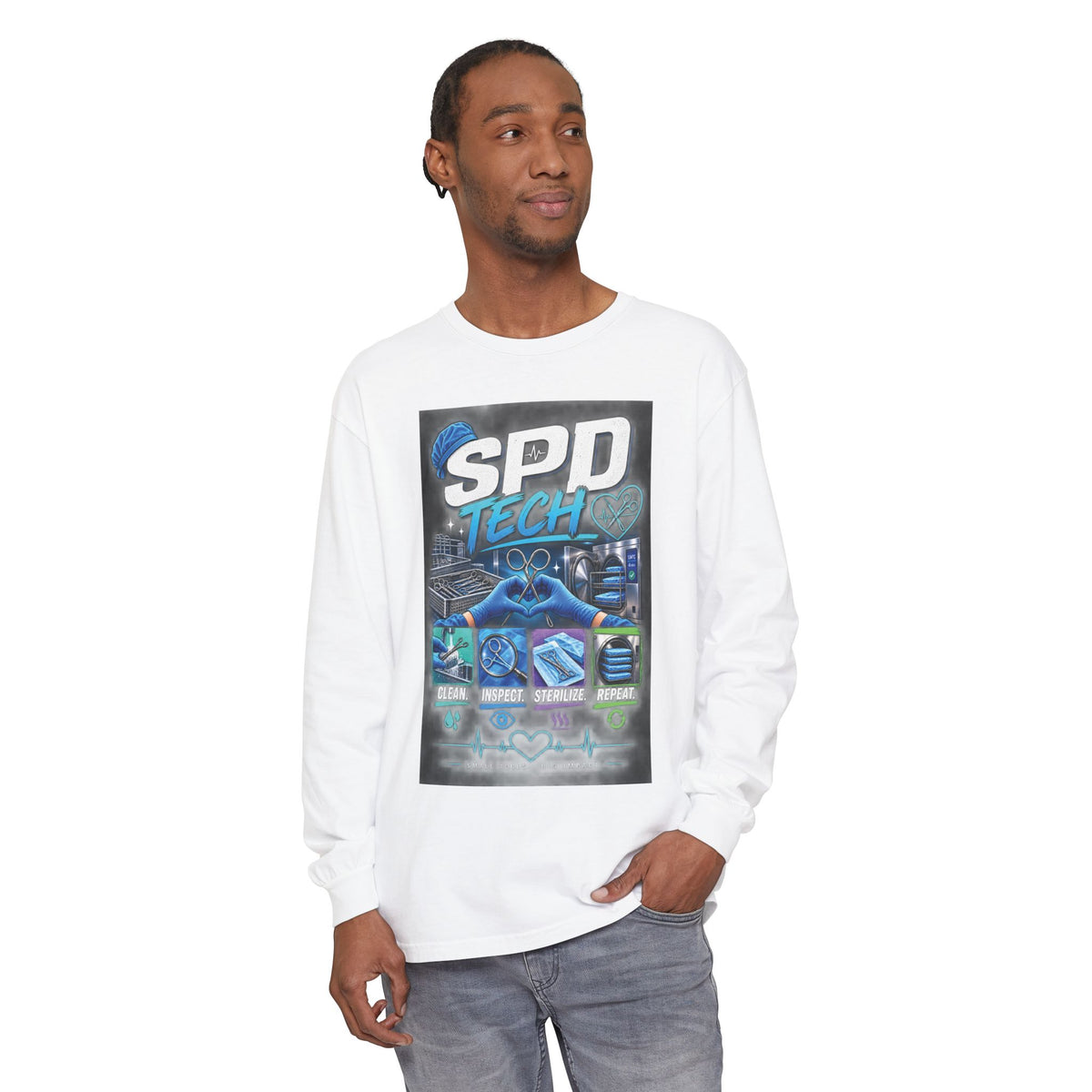 SPD Tech Long Sleeve T‑Shirt — Clean, Inspect, Sterilize Repeat (Medical Tech Shirt)