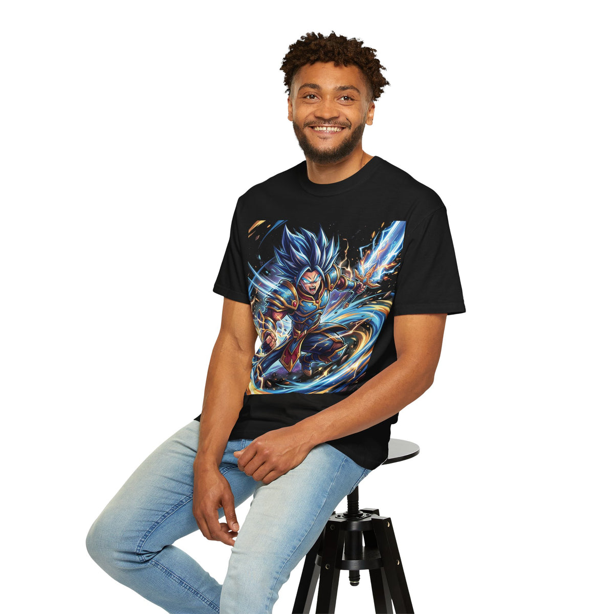 Epic Blue Warrior T-Shirt — Fantasy Swordfighter Graphic Tee