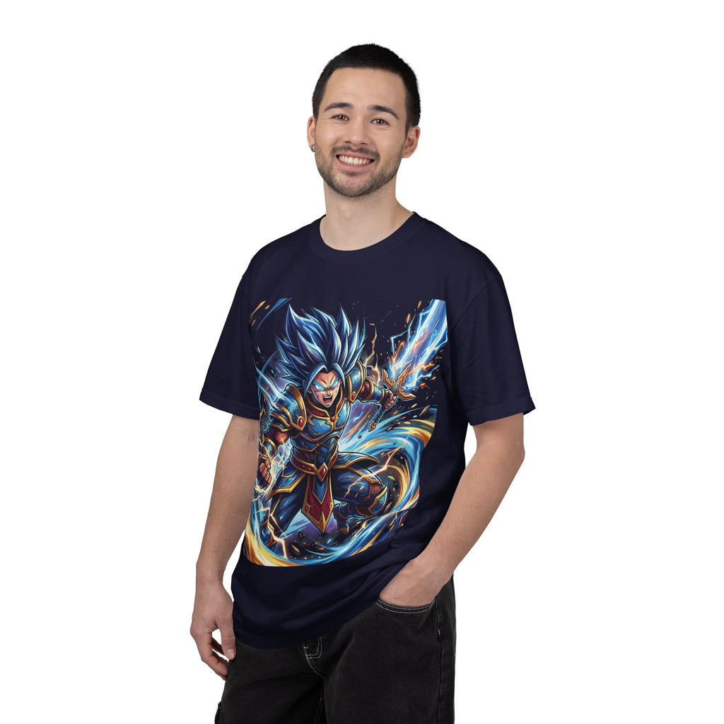 Epic Blue Warrior T-Shirt — Fantasy Swordfighter Graphic Tee