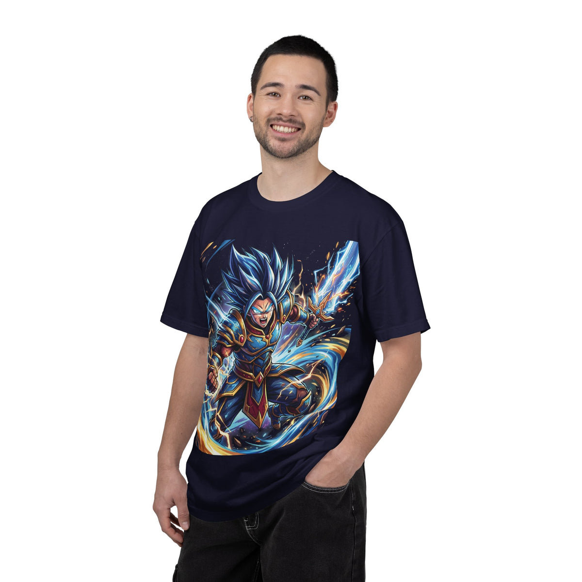 Epic Blue Warrior T-Shirt — Fantasy Swordfighter Graphic Tee