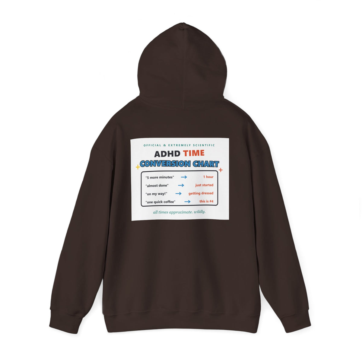 ADHD Time Hoodie — "Still Late" Graphic Sweatshirt with Time Conversion Chart
