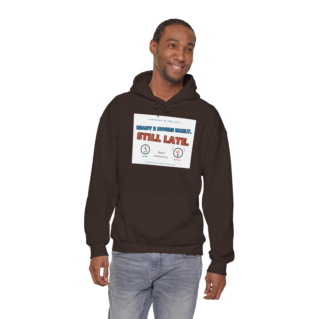 ADHD Time Hoodie — "Still Late" Graphic Sweatshirt with Time Conversion Chart