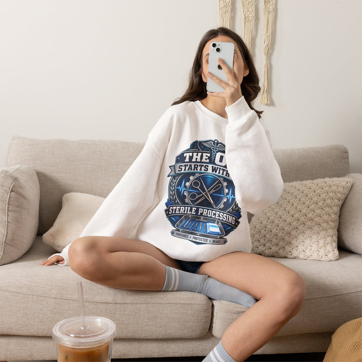 Crewneck Sweatshirt — “The OR Starts With Us” Sterile Processing Surgical Team Design