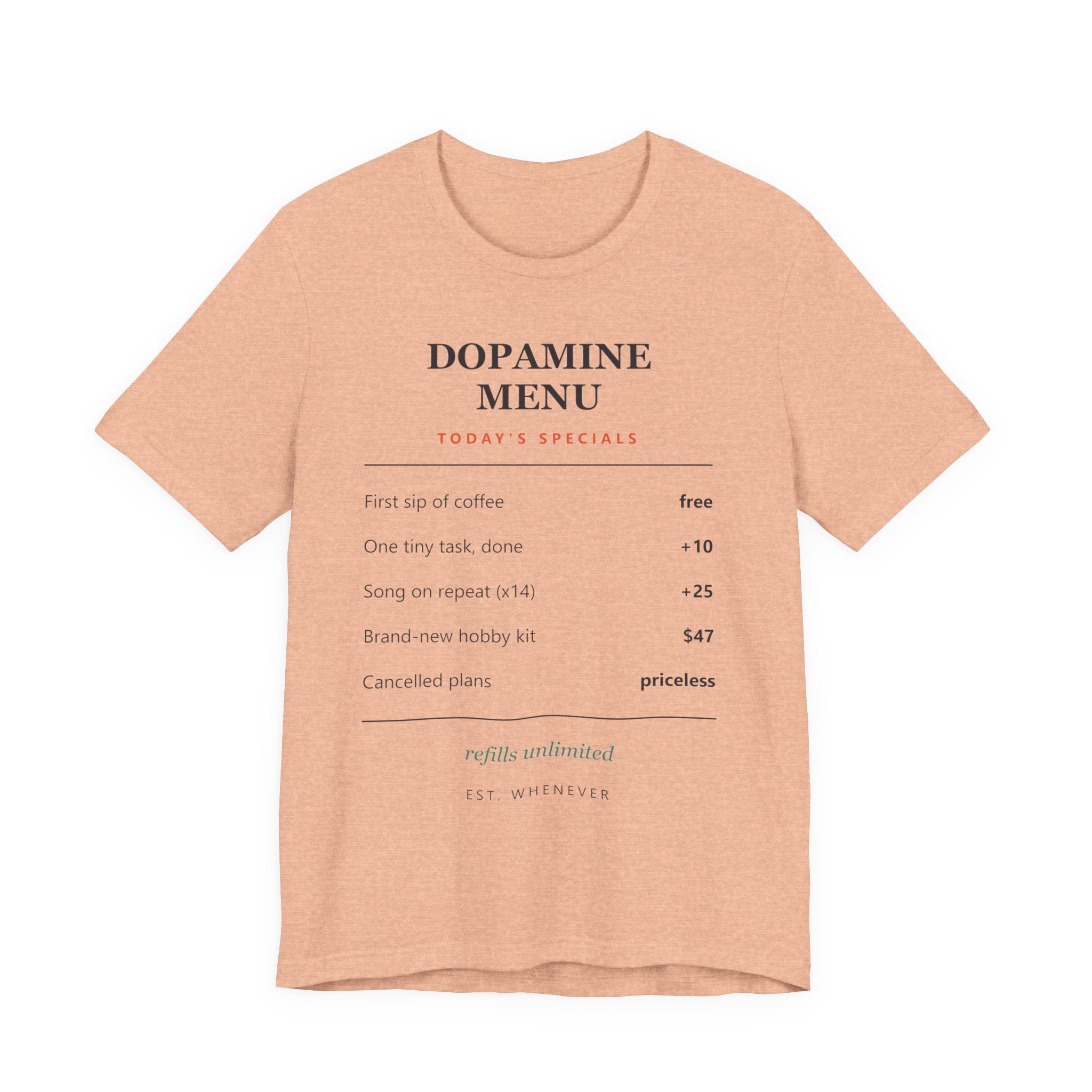 Dopamine Menu T-Shirt — Funny Self-Care Graphic Tee