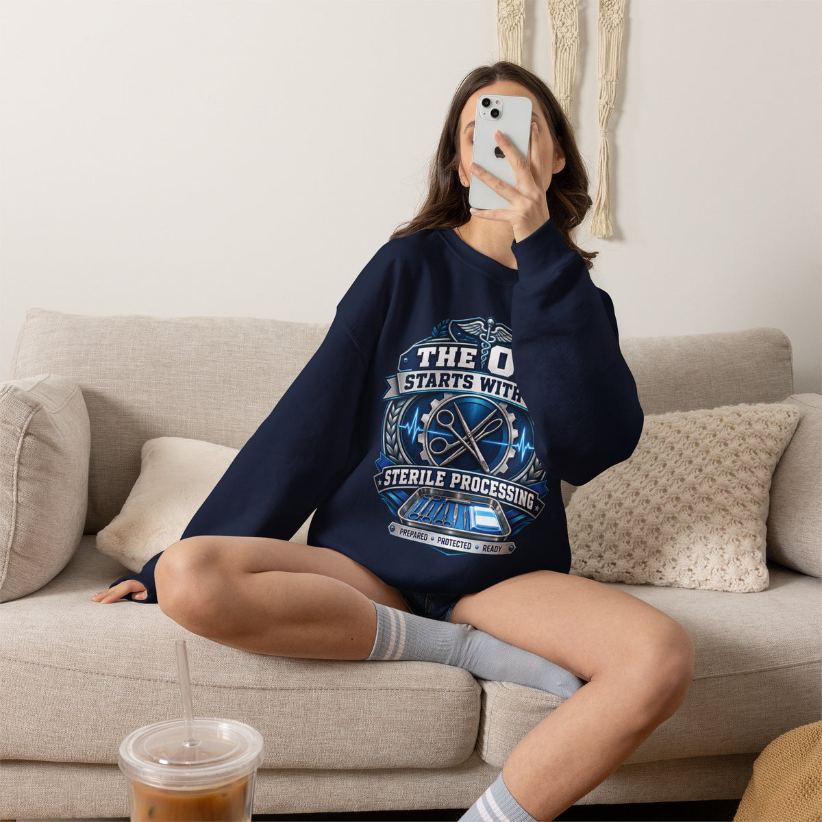 Crewneck Sweatshirt — “The OR Starts With Us” Sterile Processing Surgical Team Design